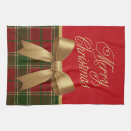 Paño De Cocina Elegant Christmas Plaid Collection with Gold Bow