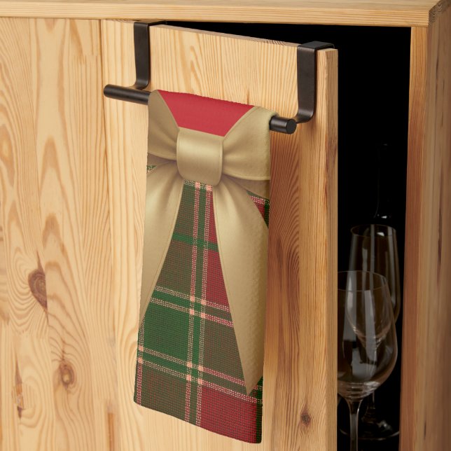 Paño De Cocina Elegant Christmas Plaid Collection with Gold Bow (Pliegue de tercios)