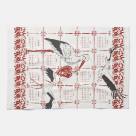 Paño De Cocina Elegant Dark Red Alsatian Folk Stork 2026 Calendar