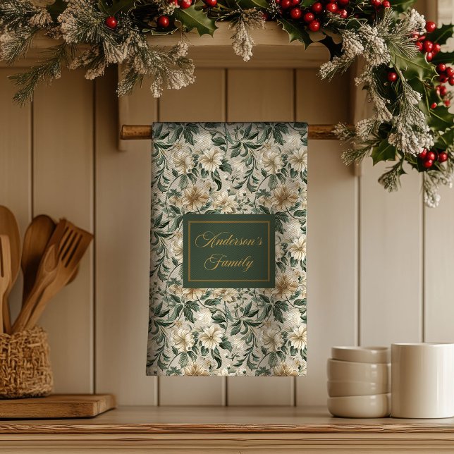Paño De Cocina Elegant Floral Art Personalized Green Gold Towel  (Elegant Floral Art Personalized Green Gold Towel )