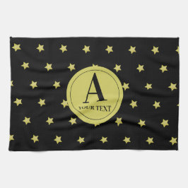 Paño De Cocina Elegant Gold & Black Star Pattern Monogram