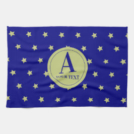 Paño De Cocina Elegant Gold & Blue Star Pattern Monogram