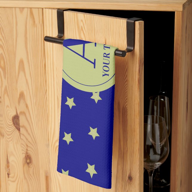 Paño De Cocina Elegant Gold & Blue Star Pattern Monogram (Pliegue de tercios)