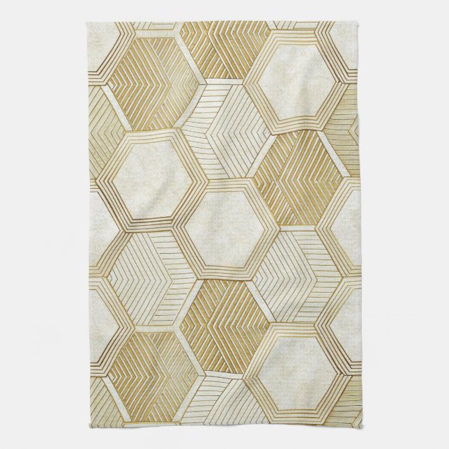 Paño De Cocina Elegant Gold Hexagon Geometric Pattern - Marble 2 (Vertical)