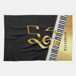 Paño De Cocina Elegant Modern Black Gold Music Notes,Piano Keys  