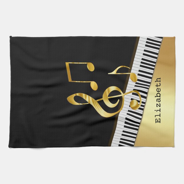 Paño De Cocina Elegant Modern Black Gold Music Notes,Piano Keys   (Horizontal)