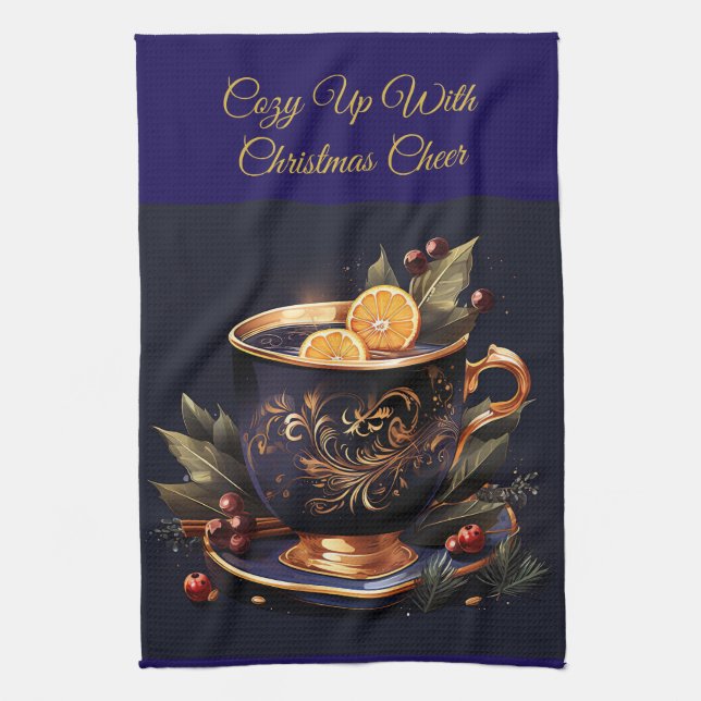 Paño De Cocina Elegant Navy Blue and Gold Christmas  (Vertical)