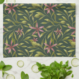 Paño De Cocina Elegant Pink Flower Pattern on Dark Background