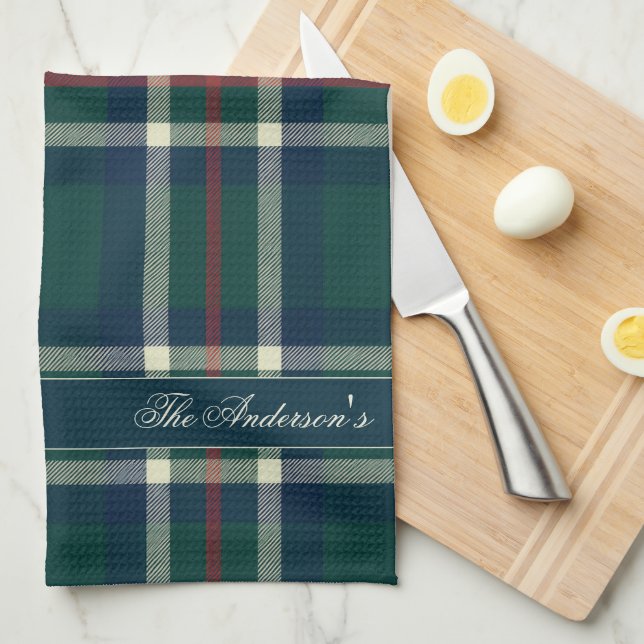 Paño De Cocina Elegant Preppy Plaid Monogram Christmas (Doblado Cuarto)