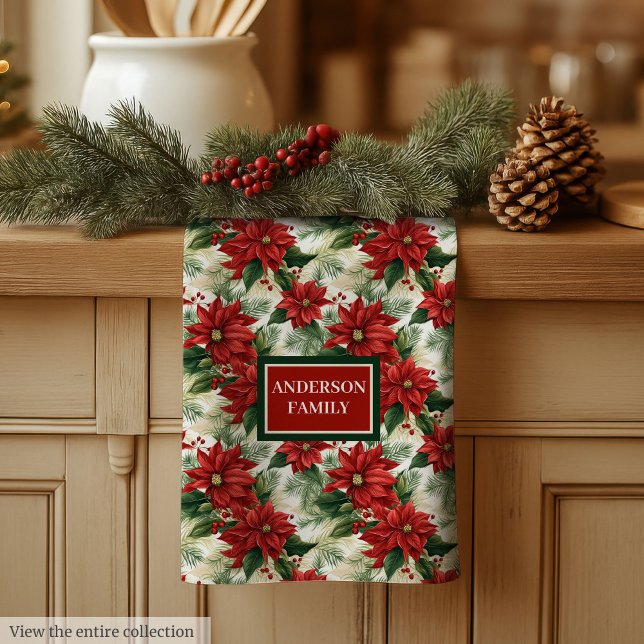 Paño De Cocina Elegant Red Kitchen Towel Custom Name Holiday Gift (Elegant Red Kitchen Towel Custom Name Holiday Gift)