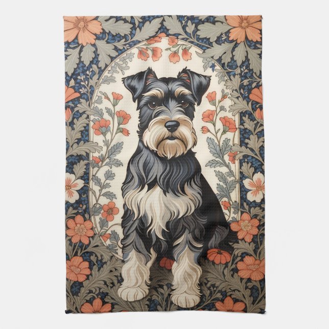 Paño De Cocina Elegant Schnauzer William Morris Inspired Floral (Vertical)