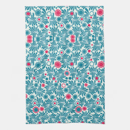 Paño De Cocina Elegant Teal and Magenta Foliage Pattern