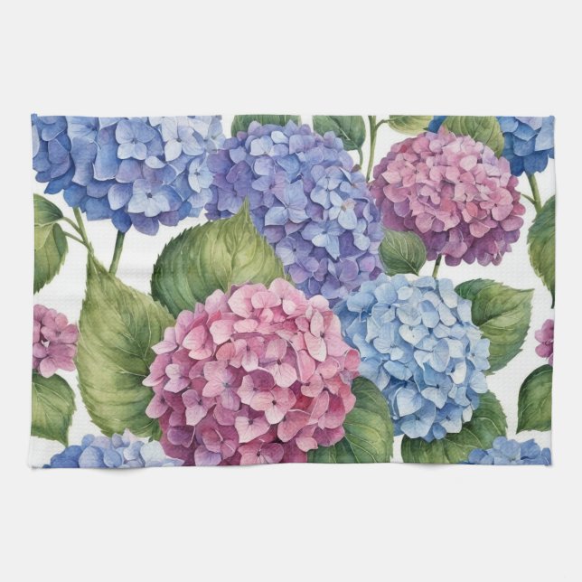 Paño De Cocina Elegant Trendy Watercolor Hydrangea Floral  (Horizontal)