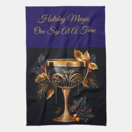 Paño De Cocina Elegant Vintage Navy Blue and Gold Christmas