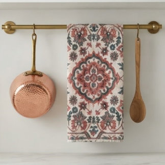 Paño De Cocina Elegant Vintage Persian Floral Warm Terra-Cotta