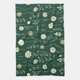 Paño De Cocina Elegant Wildflower Pattern on Dark Green 