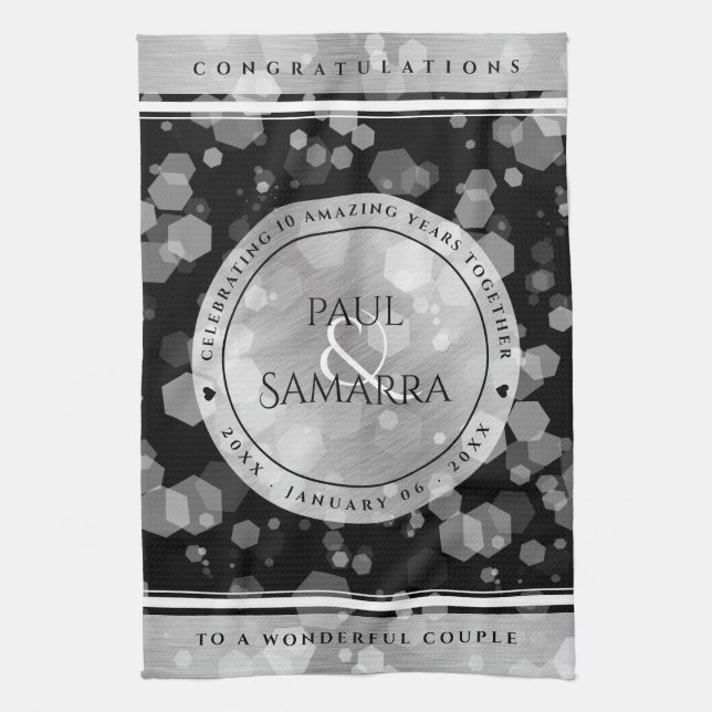 Paño De Cocina Elegante 10° Aniversario del Boda Tin (Vertical)