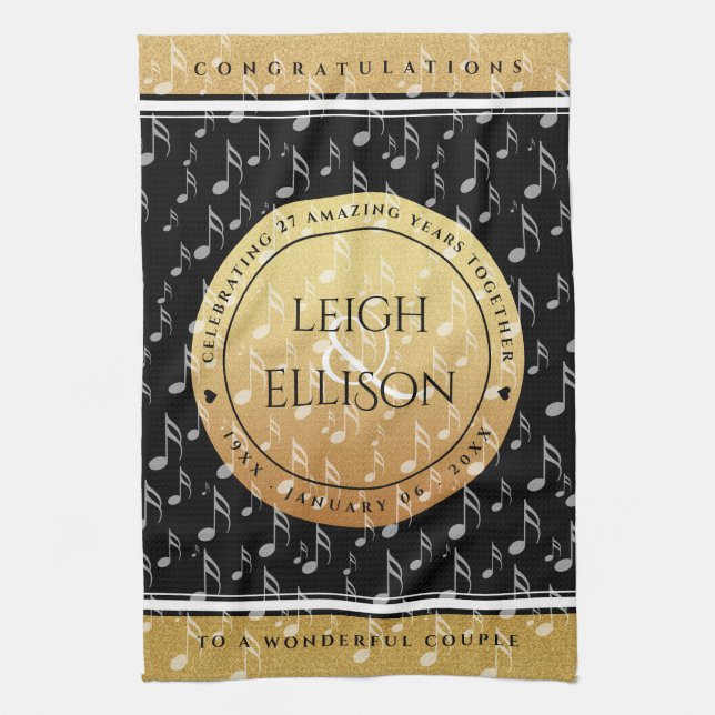 Paño De Cocina Elegante 27ª celebración del Aniversario del Boda  (Vertical)