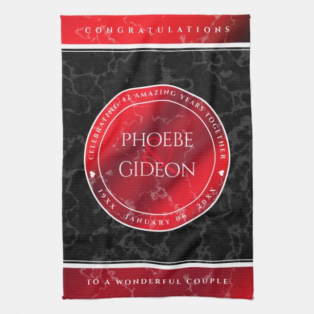 Paño De Cocina Elegante 42° Aniversario del Boda Jasper (Vertical)