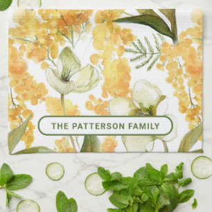 Paño De Cocina Elegante acuarela Amarillo nombre de floral botáni