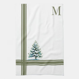 Paño De Cocina Elegante acuarela árbol de pruce nevado monogramad