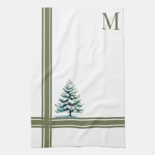 Paño De Cocina Elegante acuarela árbol de pruce nevado monogramad