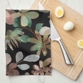Paño De Cocina Elegante acuarela floral moderna sobre negro