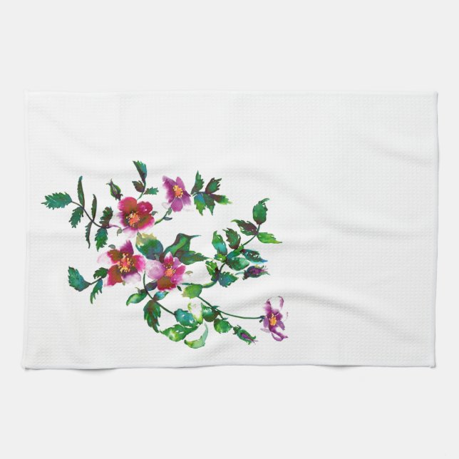 Paño De Cocina Elegante acuarela moderna flores silvestres de col (Horizontal)