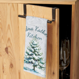 Paño De Cocina Elegante acuarela Nieve Árbol de nieve Abuela