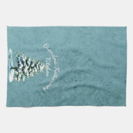 Paño De Cocina Elegante acuarela Nieve Árbol de nieve Abuela