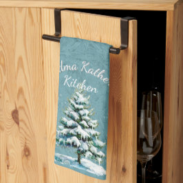 Paño De Cocina Elegante acuarela Nieve Árbol de nieve Abuela
