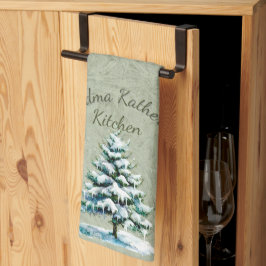Paño De Cocina Elegante acuarela Nieve Árbol de nieve Abuela