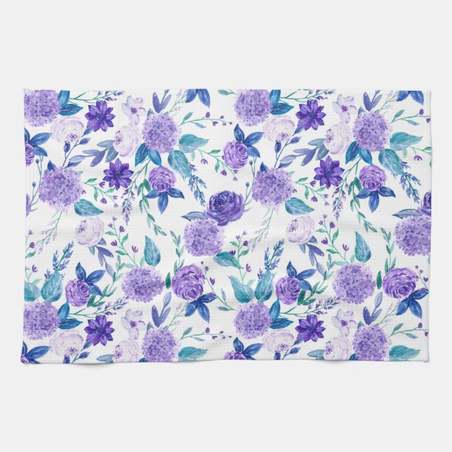Paño De Cocina Elegante acuarela Purple Floral Bouquet | (Horizontal)