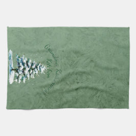 Paño De Cocina Elegante acuarela Snowowley Spruce Tree Grandma Ki