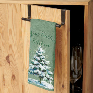 Paño De Cocina Elegante acuarela Snowowley Spruce Tree Grandma Ki