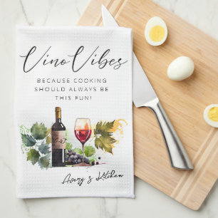 Paño De Cocina Elegante acuarela Vino Vibes Viña Cita