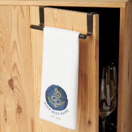 Paño De Cocina Elegante Ancla de color de agua Nautical Name Navy