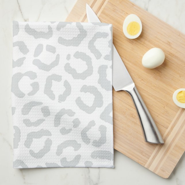 Paño De Cocina Elegante animal de leopardo gris blanco (Doblado Cuarto)