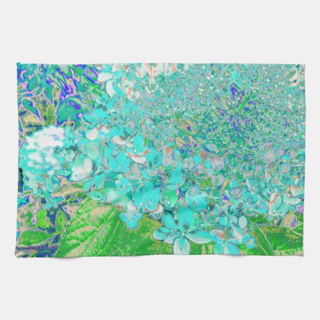 Paño De Cocina Elegante Aqua y Green Limelight Hydrangea Detail (Horizontal)