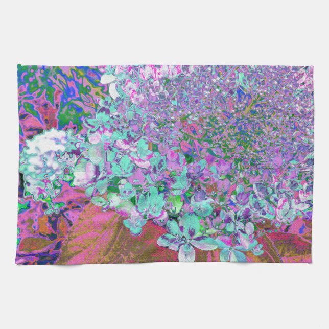 Paño De Cocina Elegante Aqua y Purple Limelight Hydrangea Detalle (Horizontal)