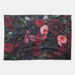 Paño De Cocina Elegante Arreglo Floral Oscuro Con Rosas