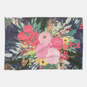 Paño De Cocina Elegante Astral Winter Floral & Gold Dots