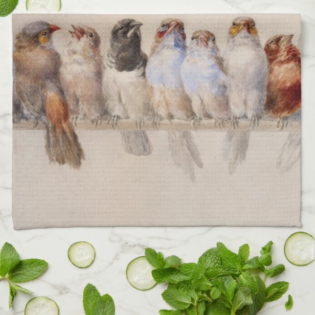 Paño De Cocina Elegante Aves acuarelas Monogramadas Nombre person (Doblado)