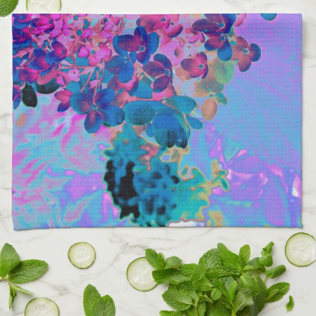 Paño De Cocina Elegante azul oscuro e hidrangea recta magenta (Doblado)