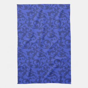 Paño De Cocina Elegante Bañera de Damasco del Renacimiento Azul