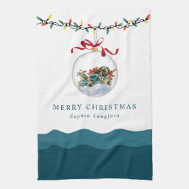 Paño De Cocina Elegante Bauble Rojo Bow Feliz Navidad Verde azula