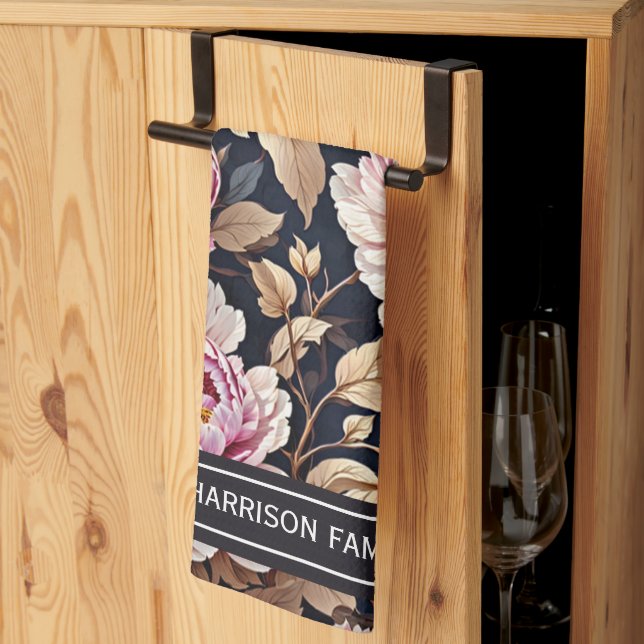 Paño De Cocina Elegante bienvenida Rubor Pink Peony Floral (Pliegue de tercios)