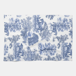 Paño De Cocina Elegante Blue White Rustic Horses Toile