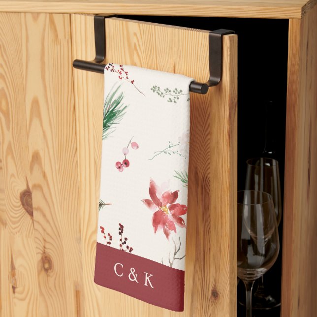 Paño De Cocina Elegante Boho Poinsettia Greenery Navidades Invier (Pliegue de tercios)