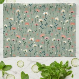 Paño De Cocina Elegante Boho Wildflower Garden Sage Green